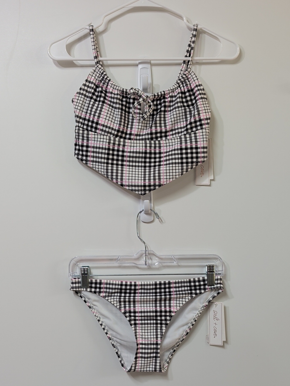 Salt + Cove White Black Pink Plaid Tankini Set Size Small